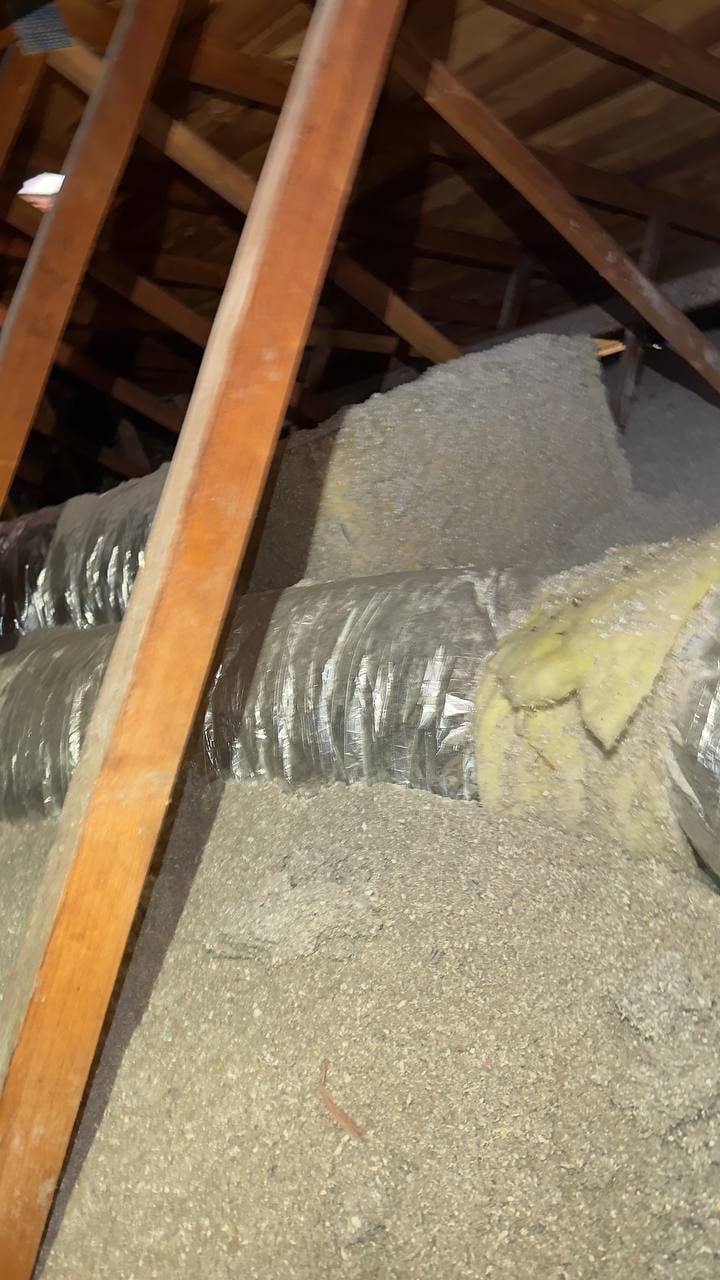 San Ramon attic before work, old insulation