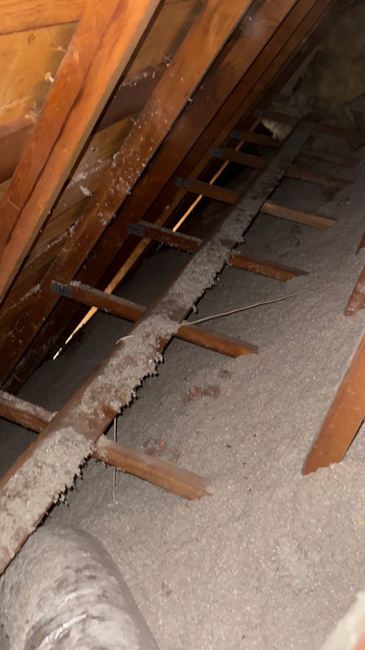 Another area of old insulation in the San Ramon attic before work