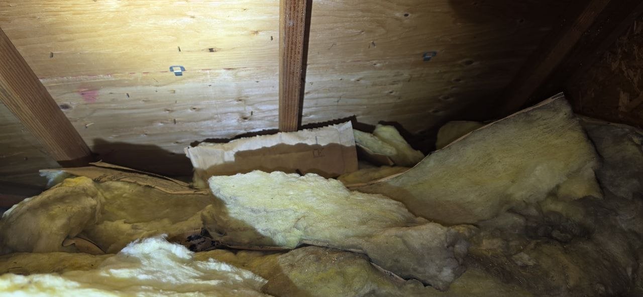 Santa Clara attic before work, old insulation