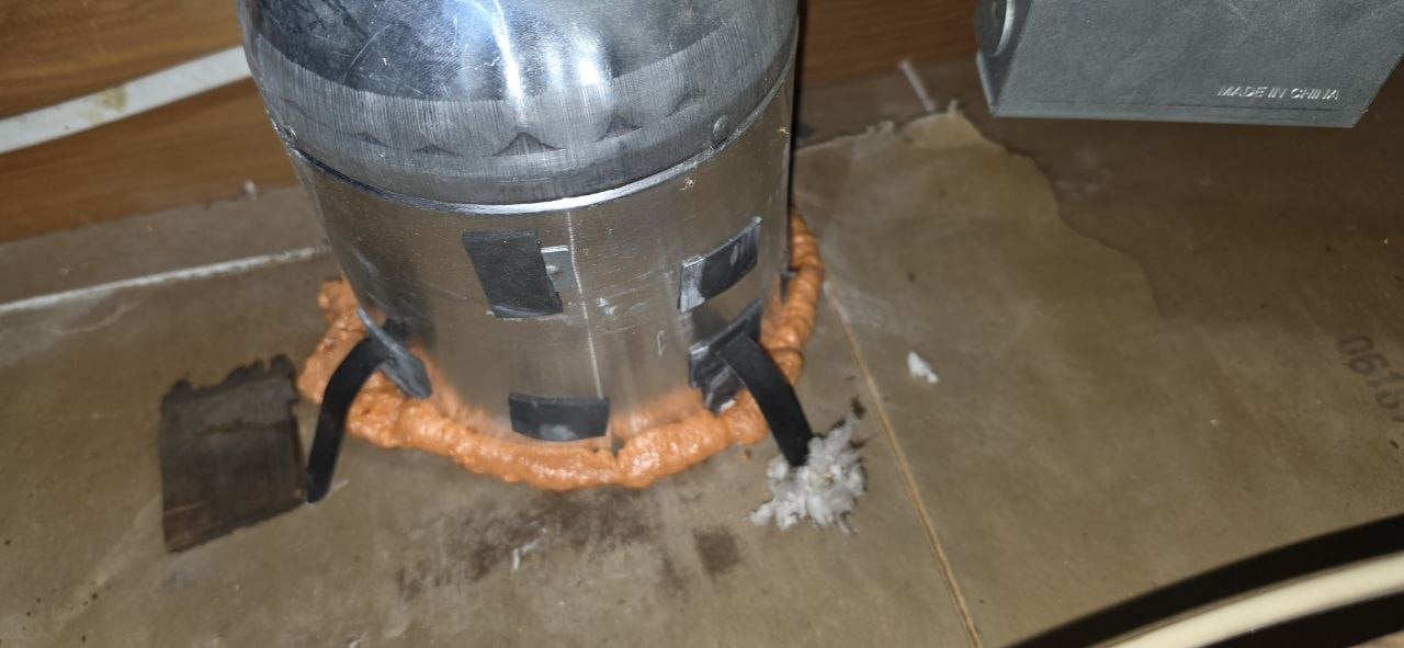 Foam air sealing around an attic penetration in Santa Clara