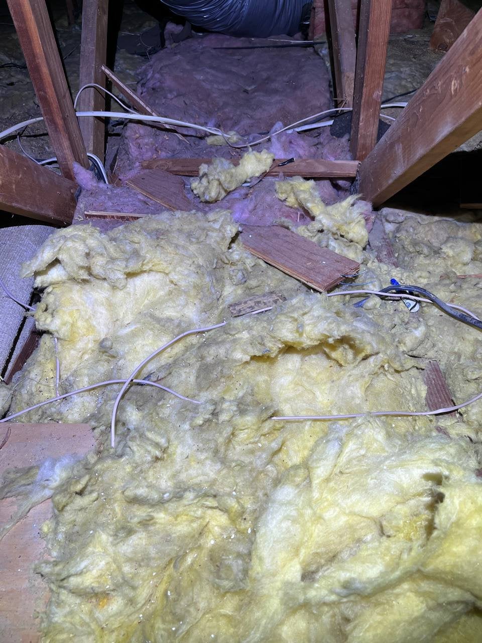 Another area of old insulation in the Santa Rosa attic before work