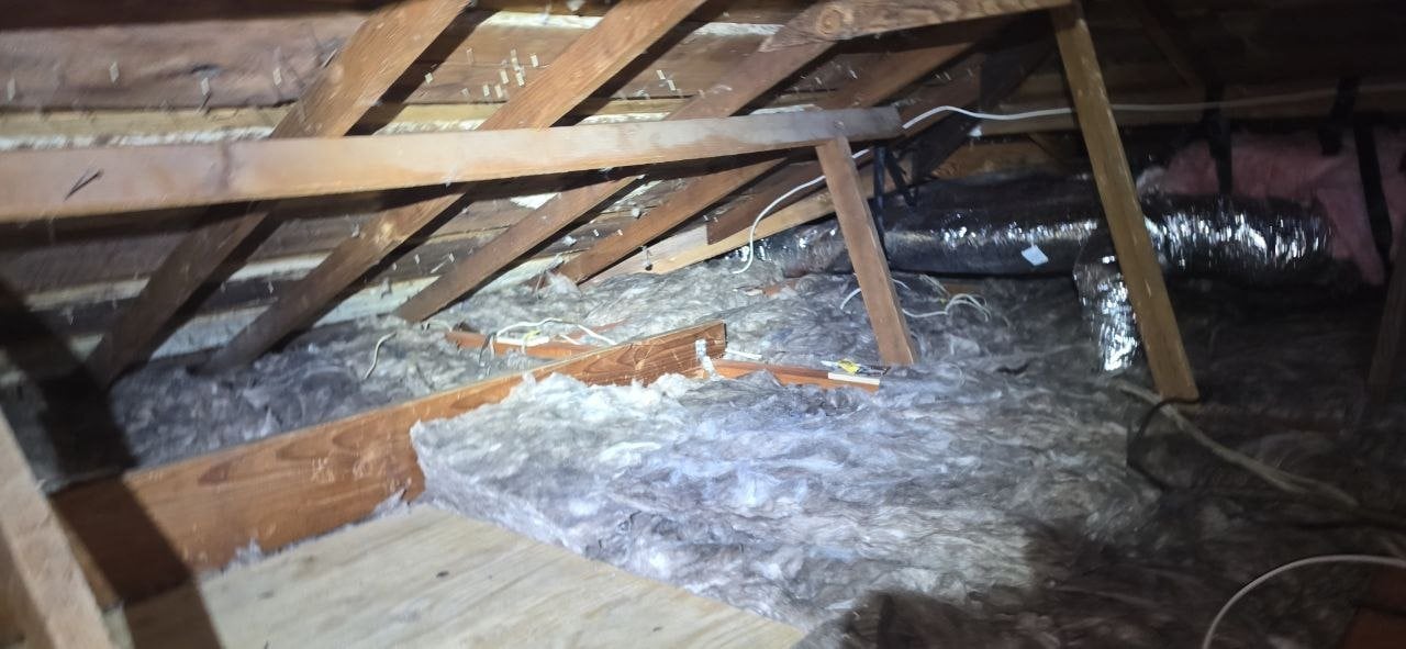 Another area of old insulation in the Santa Rosa attic before work