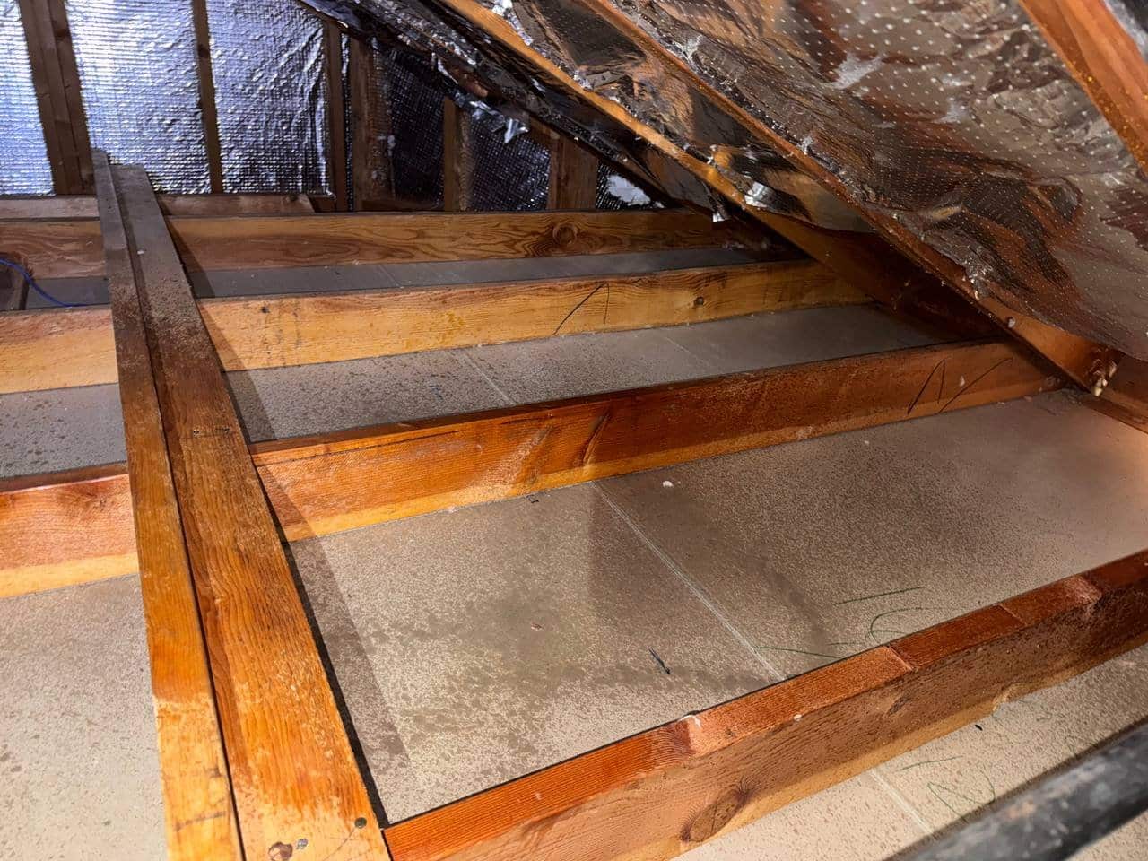 Vacaville attic after removal, joists and deck cleaned