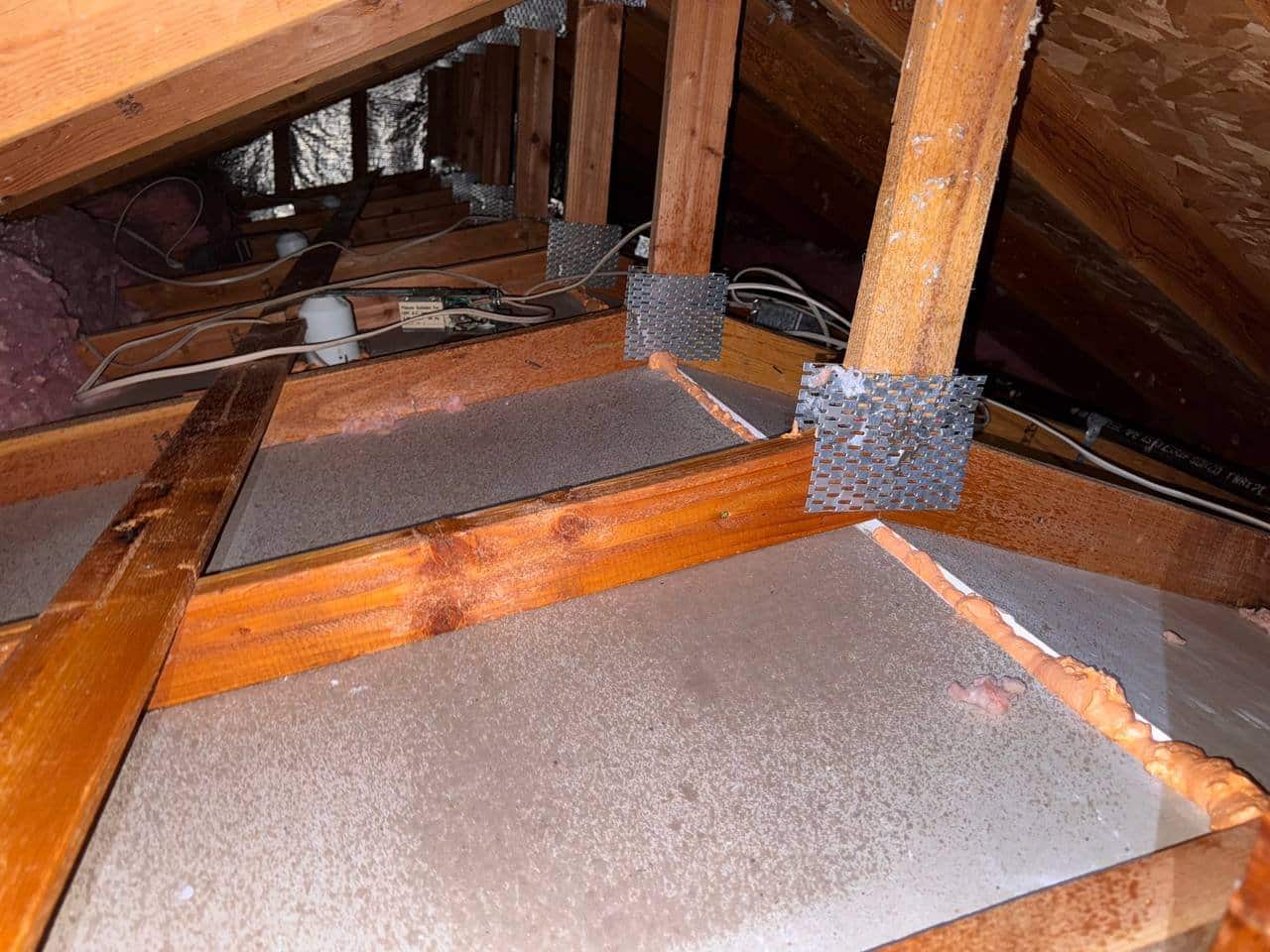 Wire mesh at attic framing corners in Vacaville