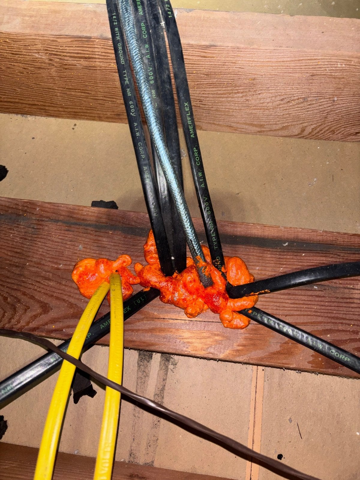 Foam air sealing around an attic penetration in Westlake Village