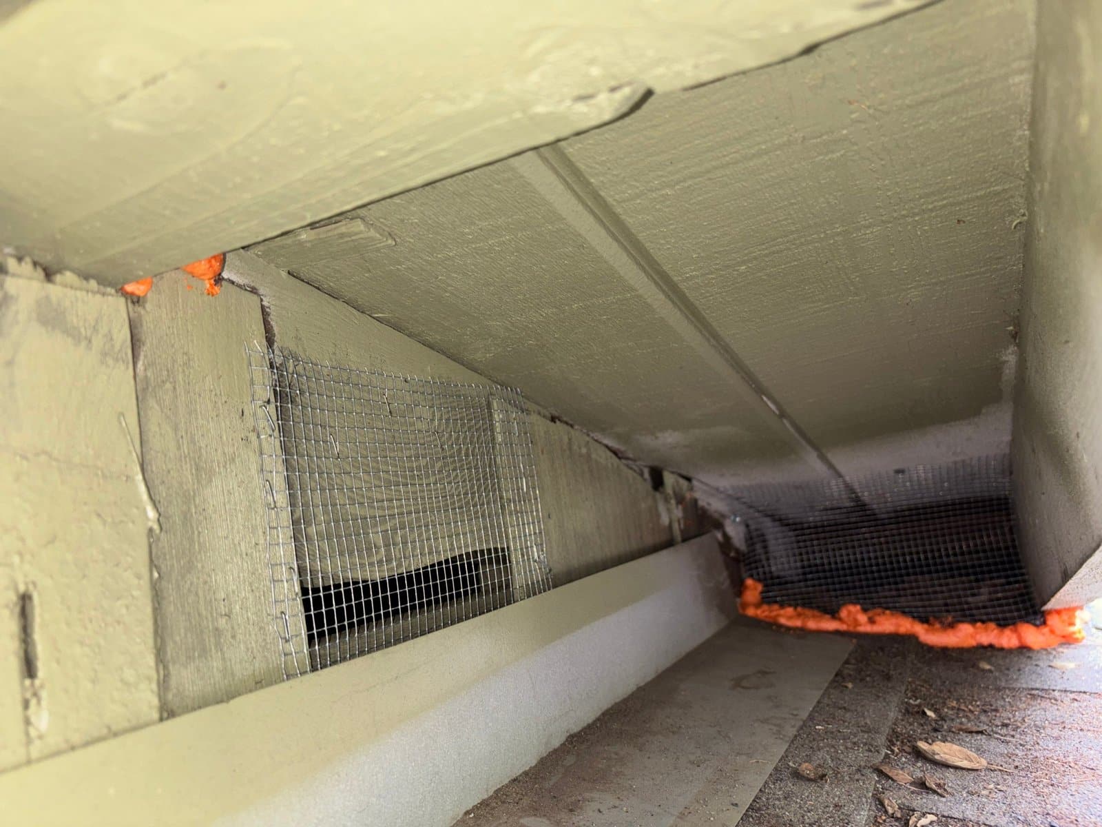 Wire mesh rodent proofing along the eave vents in a Pasadena attic