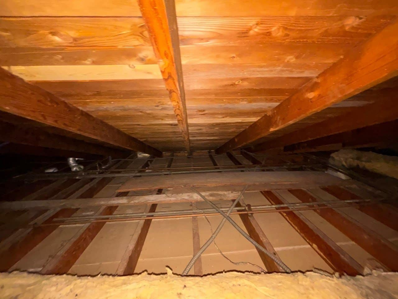 Pasadena attic after removal, joists and deck cleaned